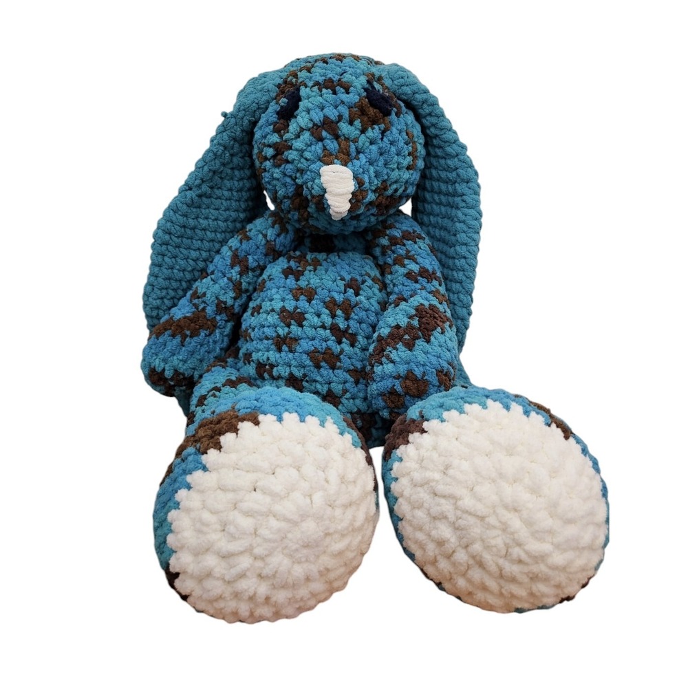 LARGE Handmade Chenille Chunky Yarn Crocheted Rabbit Bunny Plush 28" Teal Color